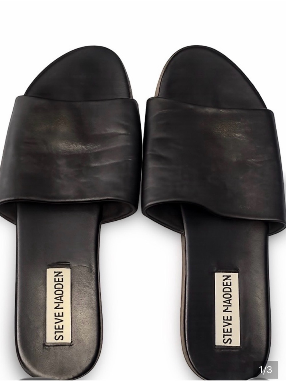 Steve Madden Karolyn Black Leather Slide Sandals